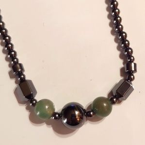 Jade green and black magnetic hematite necklace
